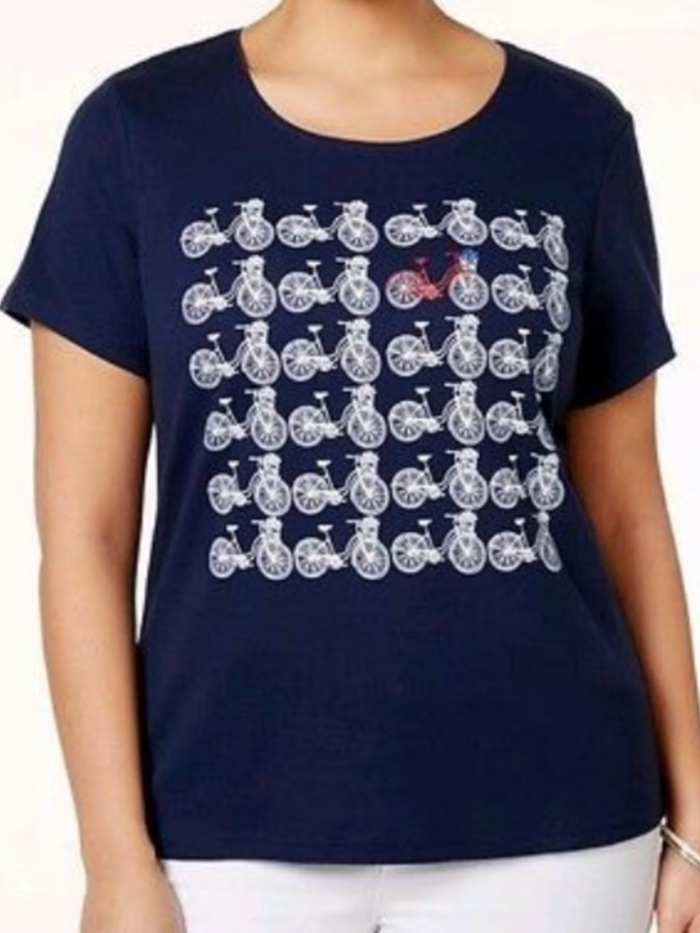 Karen Scott Navy Bicycle Print Graphic Tee